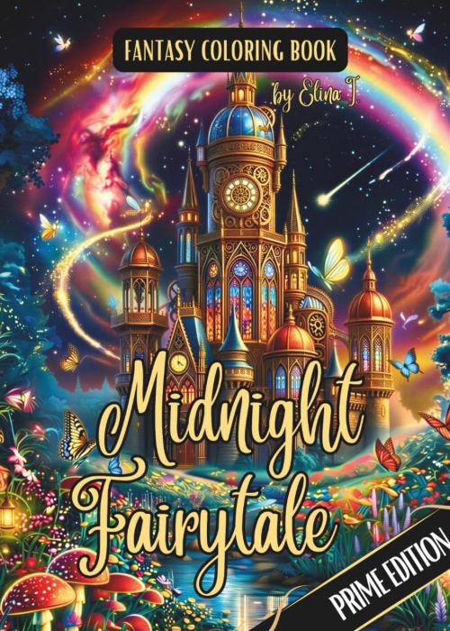 Fantasy Coloring Book Midnight Fairytale Prime Edition: 60 Magical Designs on Black Pages of Enchanted Creatures, Fantasy Houses & Storybook Kingdoms